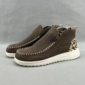 Hey Dude Denny Crafted Boot-Ankle Sneaker Shoe-Leopard-Brown-Women Size 10-New